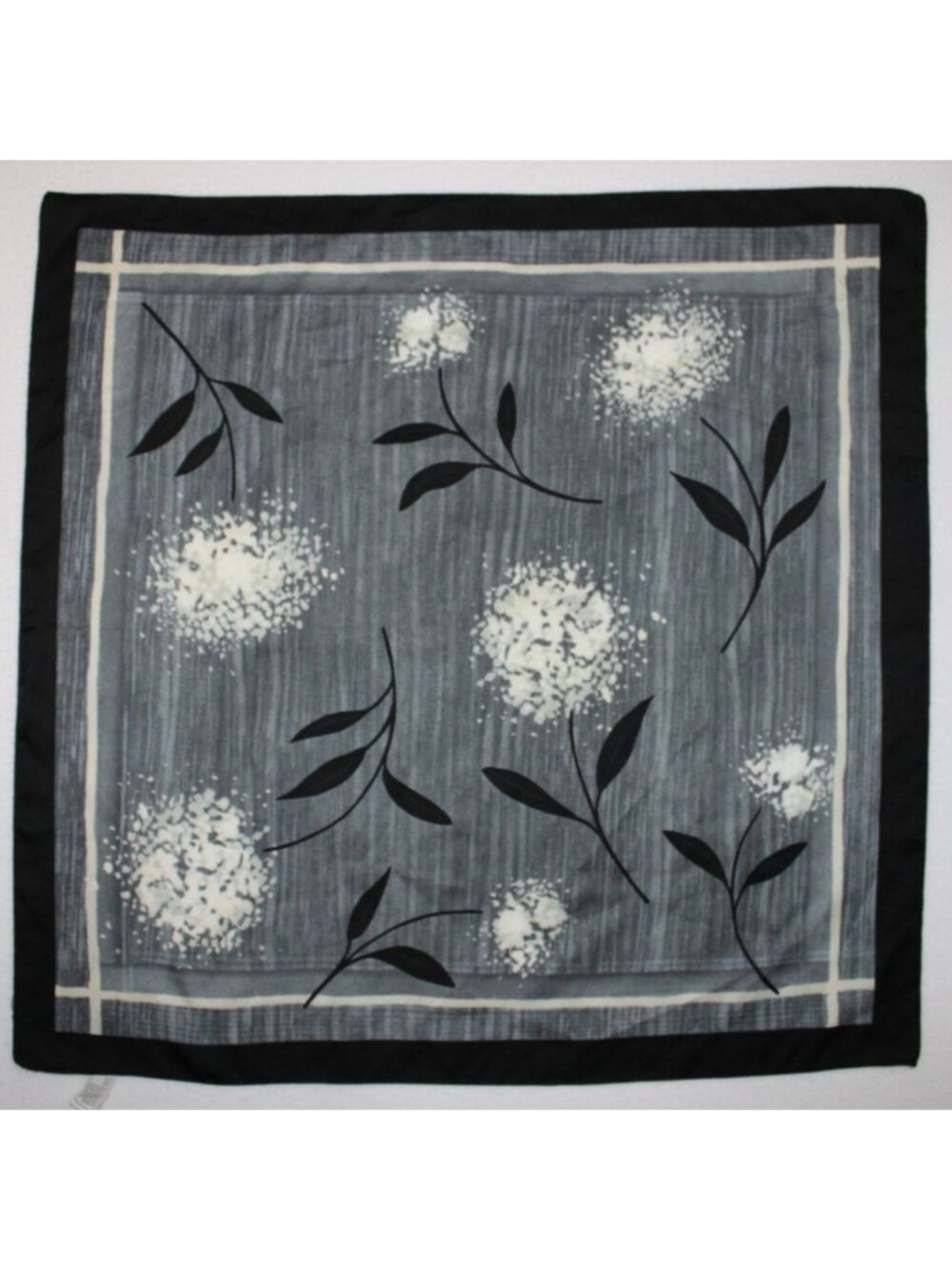 Vintage Handkerchief Square Botanical Grey Black Made In Italy Polyester